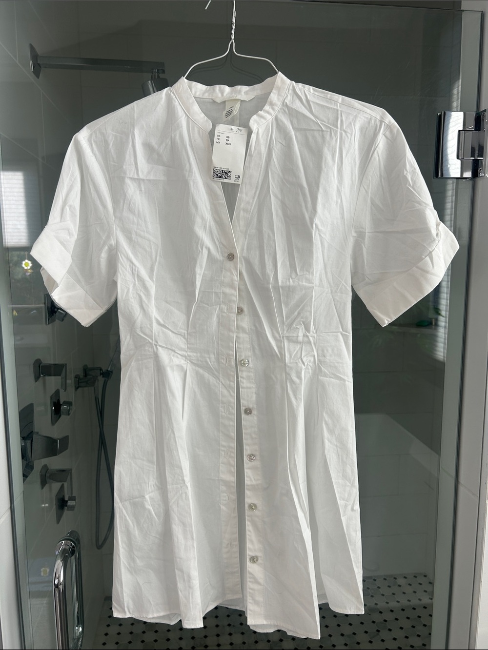 H&M White Short-Sleeve Button-Front Casual Dress